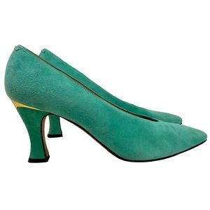 VTG St. John Suede Heels w/ Gold Accents Sz 9